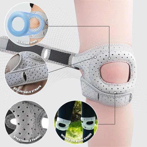 2PCS Knee Brace for Women and Men ,Knee Brace With Gel Padding，patellar stabilizing knee brace,Pain Relief Adjustable Patellar Tendon Support Sleeves Brace Knee Joint Strap for Arthritis,Running,Injury Recover(Grey)