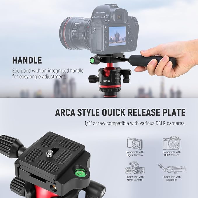 NEEWER Basics Camera Tripod Monopod, 360° Ball Head, Arca Type QR Plate