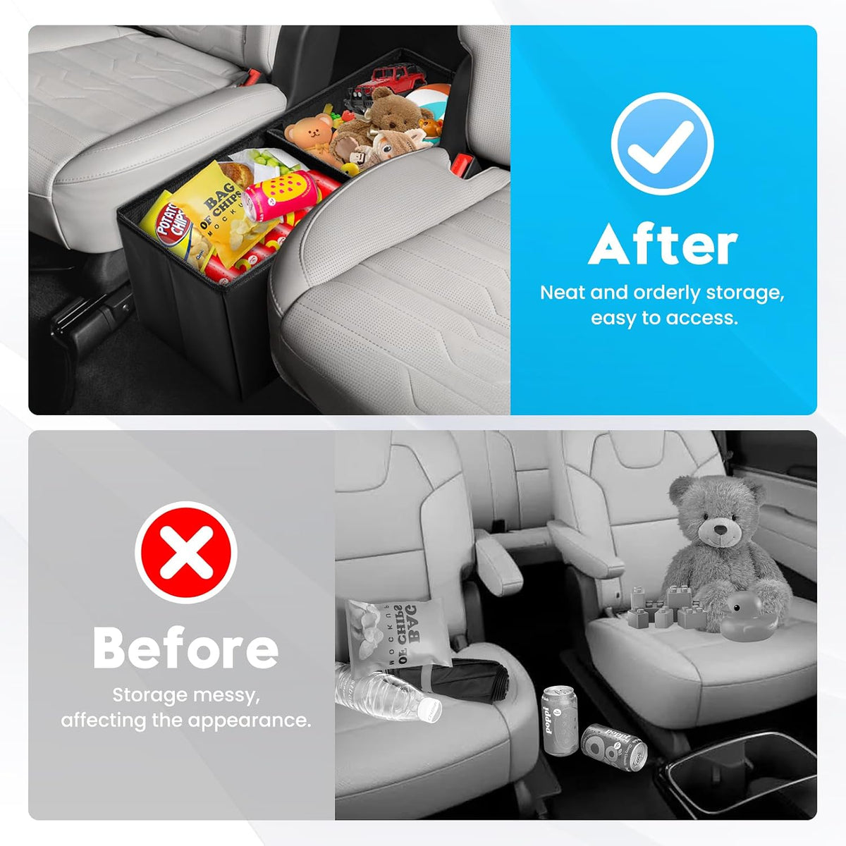 Autorder Car Seat Organizer for 2020-2025 2026 Kia Telluride Accessories Portable Backseat Organizer with Lid Handles Multipurpose Car Floor Storage for Kids Toys Baby Products Daily Necessities