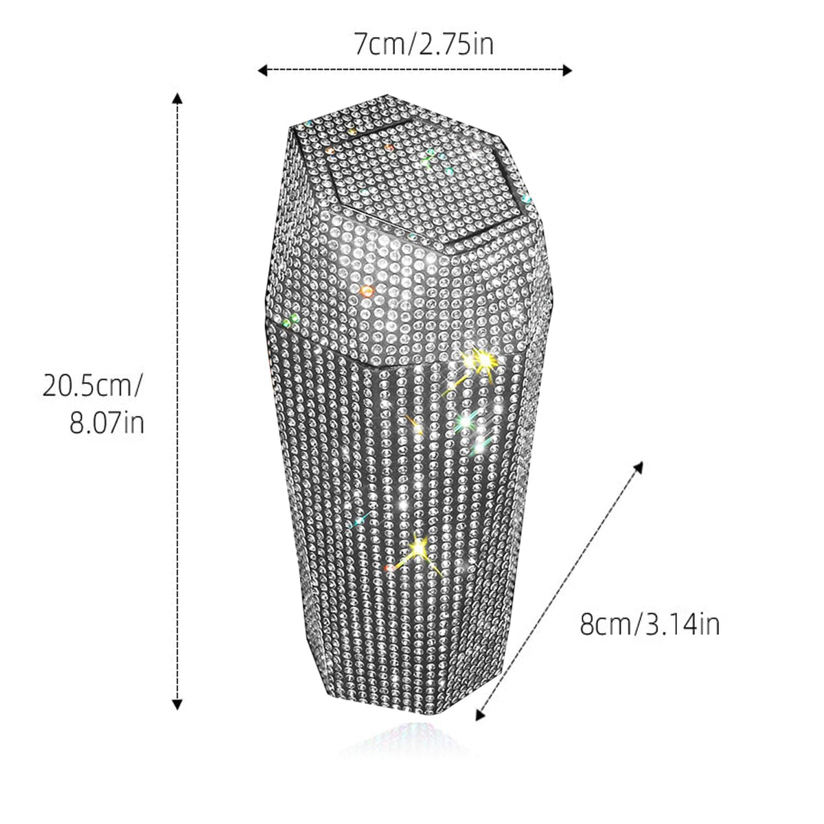 Rhinestone Car Trash Can with Lid, Sparkly Garbage Can, Diamond Design Small Automatic Portable Trash Can for Automotive, Home, Office, Kitchen, Bedroom.