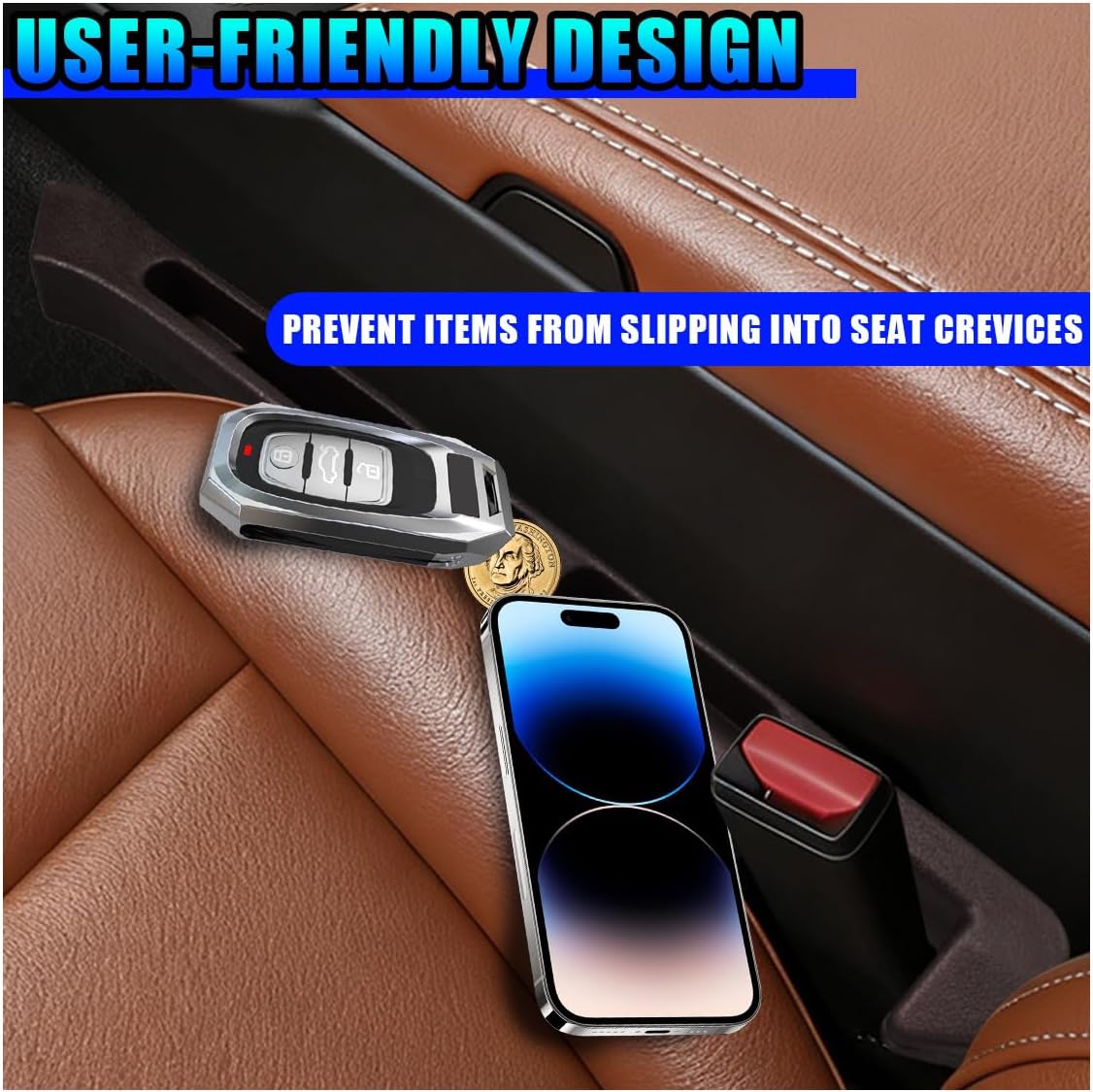 2PCS Car Seat Gap Filler Organizer, Universal for SUV Truck (Brown)