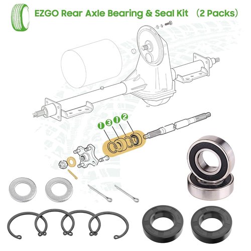 10L0L Golf Cart Rear Axle Bearing & Seal for EZGO TXT RXV Marathon Medalist Electric Models 1978 Up, Bearing Shaft Kit Replace OEM# 611931, 620343, 15112G1, 15114G1, 70181G01, 230-889, 82705-78