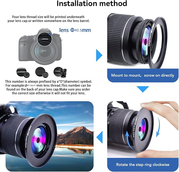 40.5mm Lens to 82mm Camera Lens Adapter, 40.5mm to 82mm Filter Step up Ring