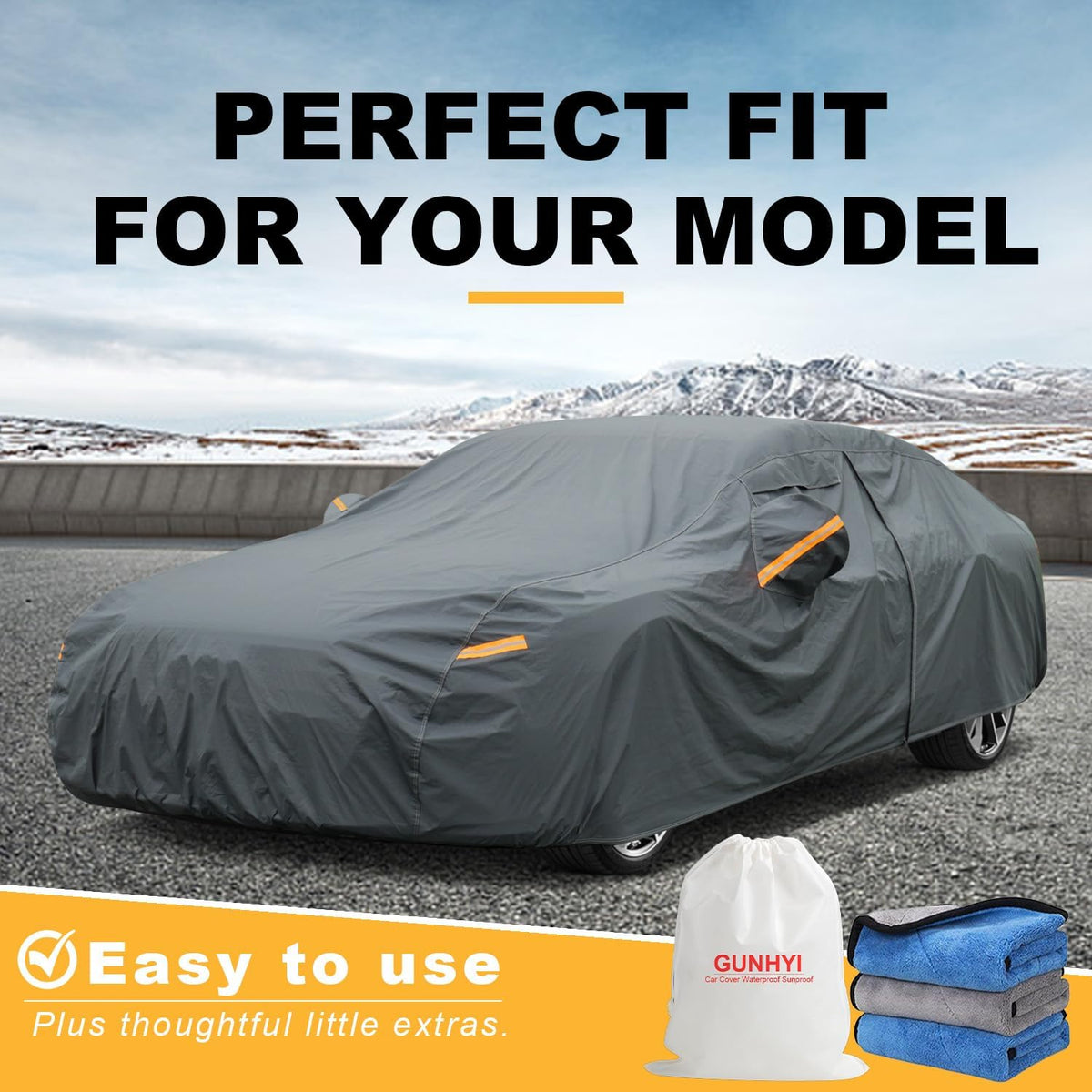 GUNHYI 16 Layers Car Cover Waterproof All Weather, Heavy Duty Outdoor Car Cover Universal Fit Sedan Toyota Avalon, Ford Taurus, Lincoln MKS/Continental, BMW 740i, Mercedes Benz S Class etc.
