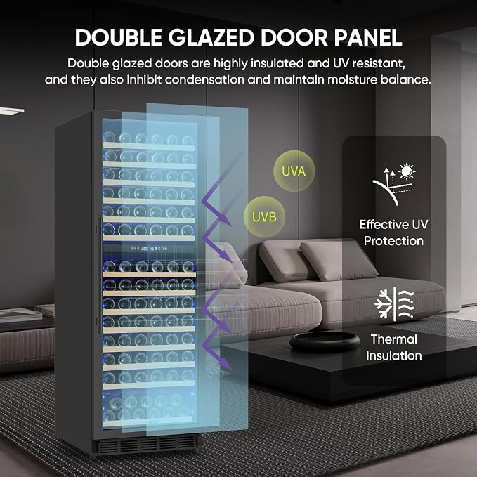 Dual Zone Wine Cooler Refrigerator, 24 Inch Wine Fridge Freestanding or Built-in, 154 Bottle Large Capacity Wine Cooler with Advanced Compressor, Air-circulation System and Low Noise - Black