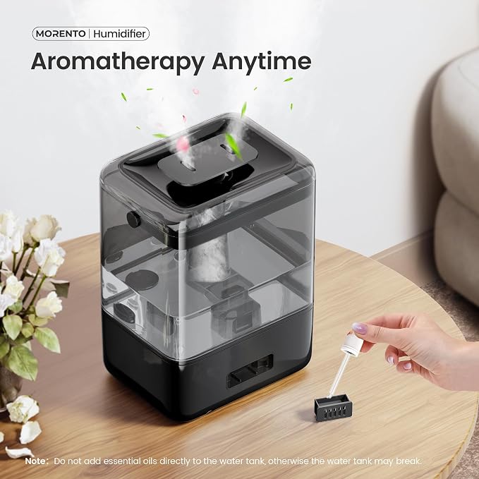 Smart Humidifiers for Bedroom Large Room Home, 6L Cool Mist Top Fill Humidifier with Essential Oil Diffuser, Smart App & Voice Control, for Nursery & Plants, Black, 1 Pack + 7 Color NightLight