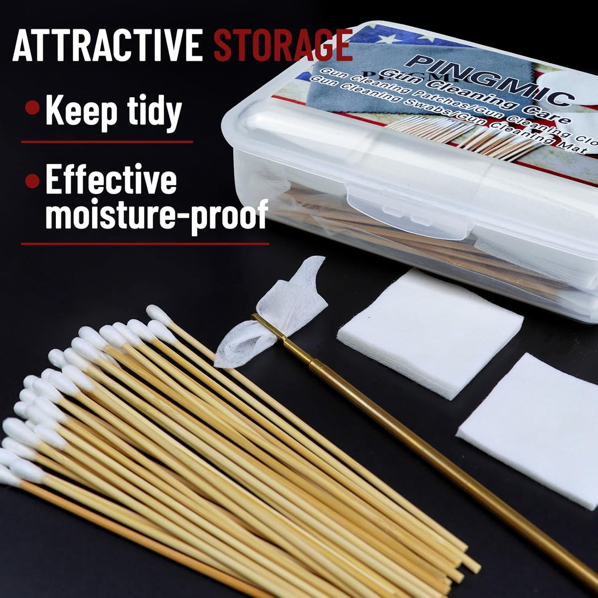 PINGMIC Gun Cleaning Supplies - Lint-Free Cotton Swabs & Patches Set for All Caliber Firearms | 6" Swabs