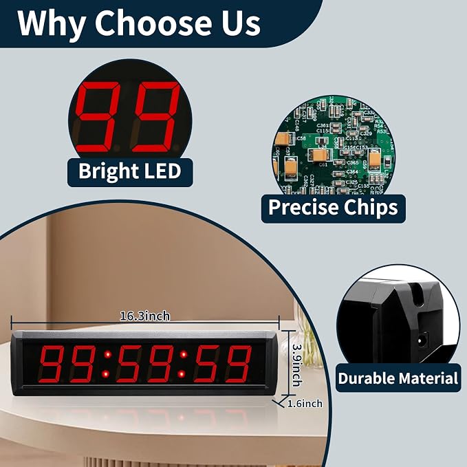Large Digital Wall Clock with Remote Control, LED Stopwatch Timer, Count Up