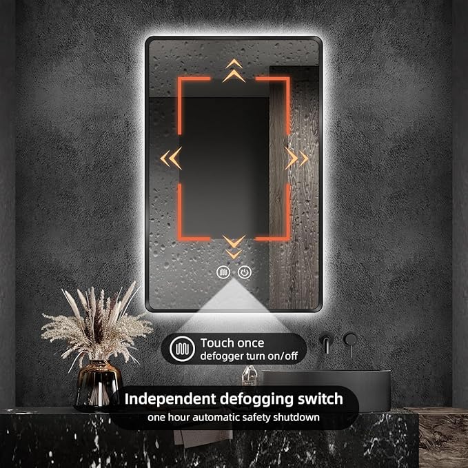 Black LED Mirror for Bathroom, 32"x24" Smart Bathroom Mirror with Lights, Motion Sensor, Anti-Fog, Stepless Dimmable & 3-Color, Backlit Wall Mirror, Rounded Corner, CRI≥93, UL-Listed
