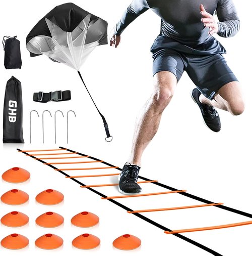 GHB Agility Ladder - Speed Training Workout Ladder with 12 Rungs & 10 Cones - 20ft Length