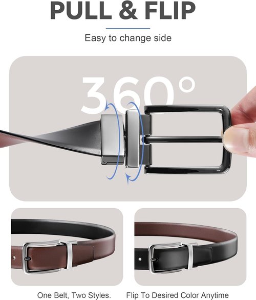 MilorDE Reversible Belt for Men - Adjustable Premium Leather - Double Style Versatility