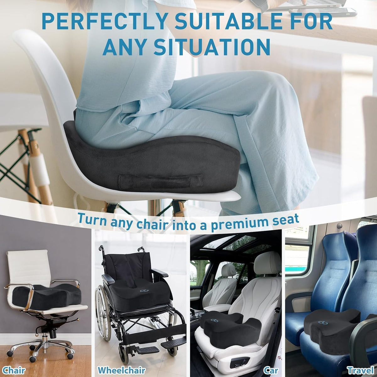 BlissTrends Memory Foam Seat Cushion for Office Chair & Car Seat, Grey