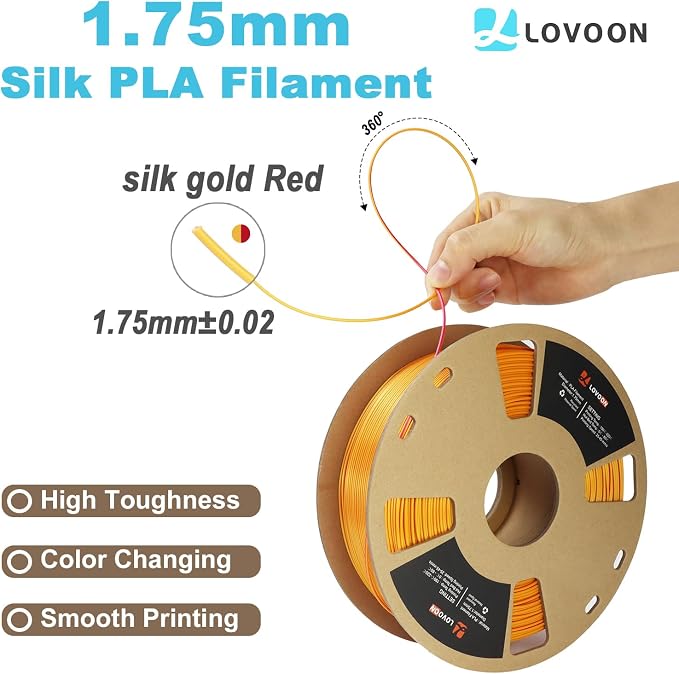 LOVOON 3D Printer Filament Dualcolor, 1.75mm Silk PLA Filament Gold Red