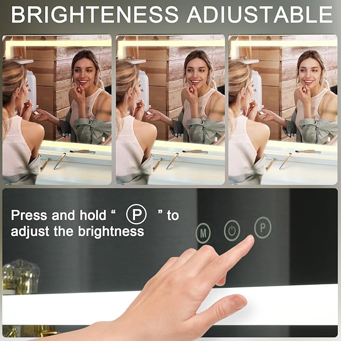 Sucedey Vanity Mirror with Lights, 23" x 19" Large Makeup Mirror with 3 Color Modes & Adjustable Brightness, Detachable 10x Zoom Mirror,Smart Touch Control,Plug in(Tabletop & Wall-Mounted)