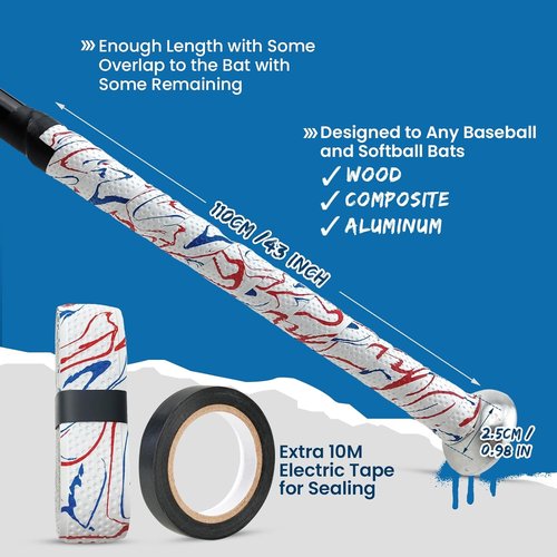 Great-Tacky 1.8mm Bat Grip | Non-Slip Dotted Baseball Bat Tape - 43'' for Baseball & Softball