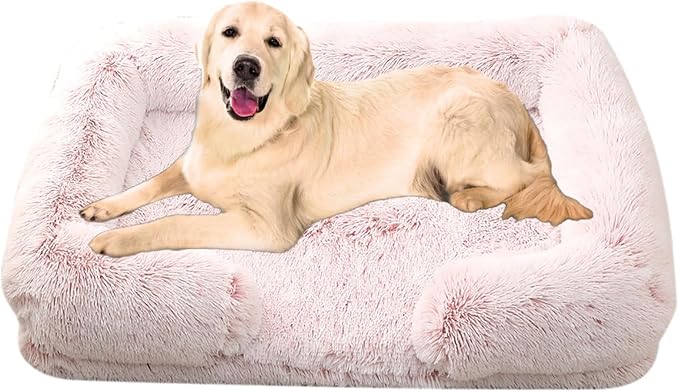 Dog Beds Large Sized dog Orthopedic, Sofa Dog Bed with Waterproof Lining and Nonskid Bottom, Rectangle Washable Dog Bed for Medium Small Dogs and Cats Comfortable ( Color : Pink , Size : 23 x 18" )