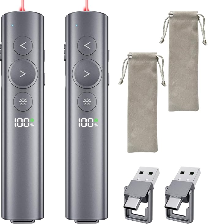 Power Display Wireless Presenter Remote, Rechargeable Presentation Clicker