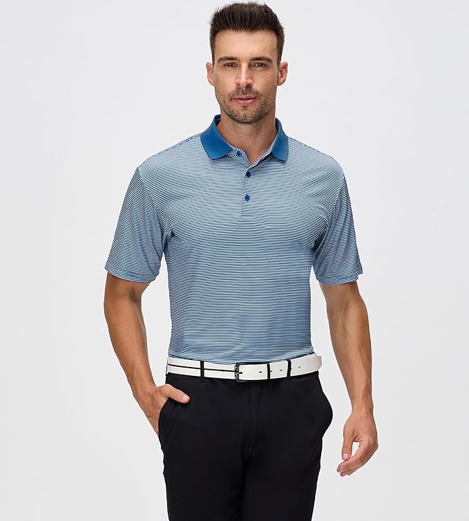 Esabel.C Jacquard Golf Shirts for Men Moisture Wicking Short Sleeve Performance Dry Fit Active Mens Polo Shirts