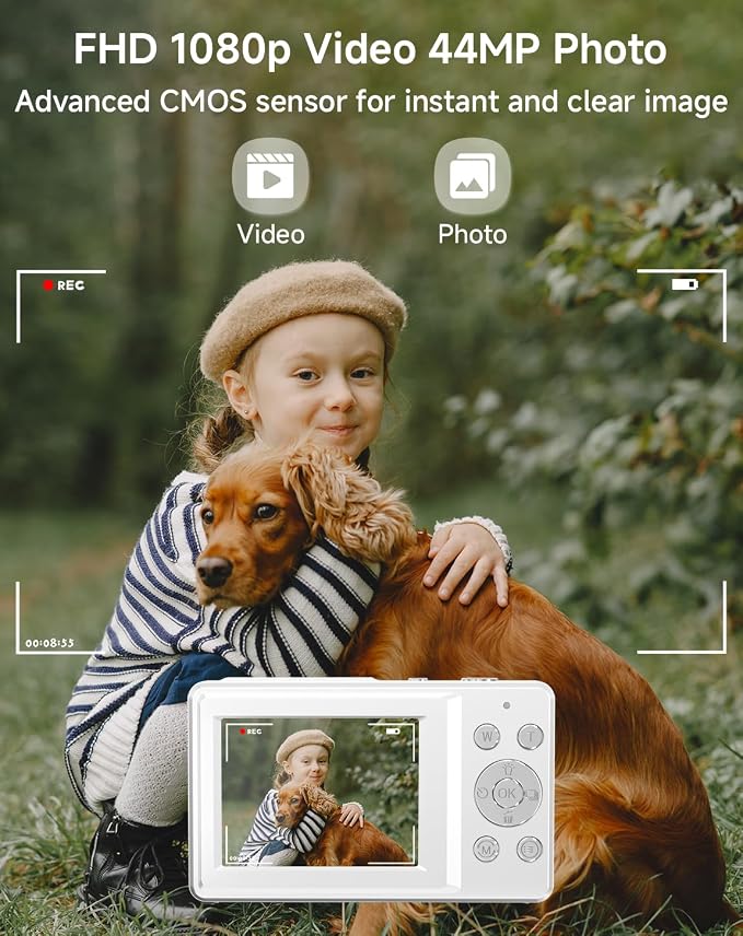 Digital Camera for Kids, FHD 1080P 44MP Point and Shoot Digital Camera