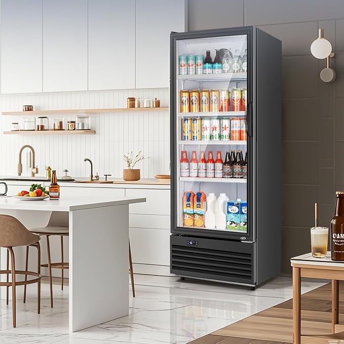 Glass Door Beverage Display Refrigerator 350L 590 Can Black | Fast cool, low noise, self-closing door, glass door, for store/office