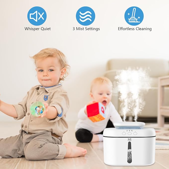 SZO Humidifiers for Bedroom Large Room, 2.5L Dual Nozzle Cool Mist Humidifier for Baby, 16dB Ultra Quiet, Top Fill, Slim Flat Design for Nightstand, Auto Shut-off