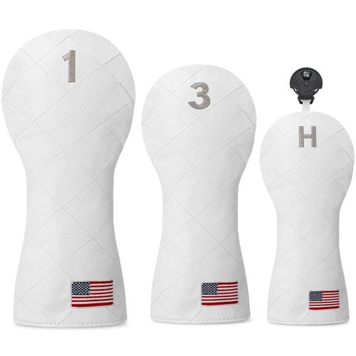 Golf Head Cover Golf Club Grid National Flag Design Golf Covers PU Headcovers Set Fits Driver Fairway Wood Hybrid Utility Woods Iron Wedge Headcover.