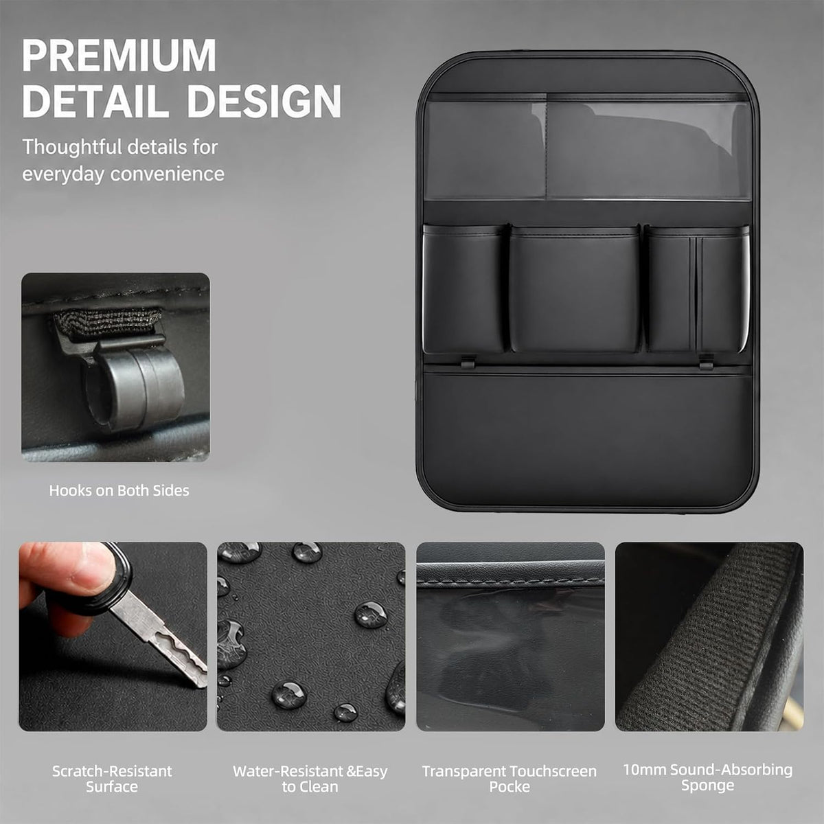 2 Pack Car Back Seat Organizer, PU Leather Storage Pockets, Black