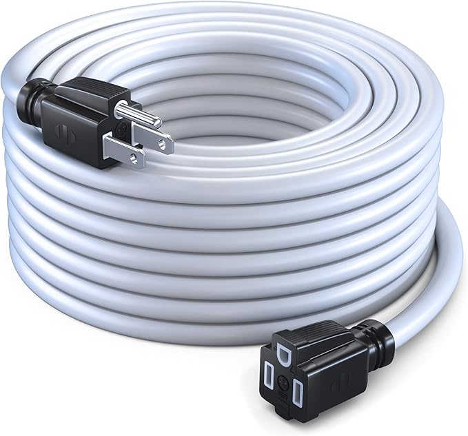 Maximm 50 Ft White Extension Cord, Heavy Duty 3-Prong Outdoor Power Cable, ETL Listed for Contractors