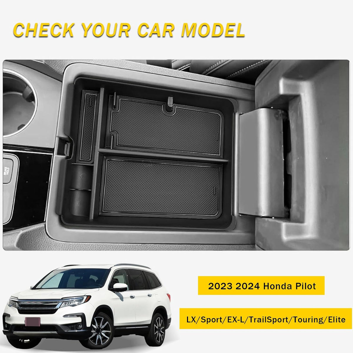 Center Console Organizer Compatible with Honda Pilot 2023-2026 / Ridgeline 2024-2025 / Passport 2024-2026, Central Control Armrest Storage Box Insert Secondary Organizer Tray Accessories