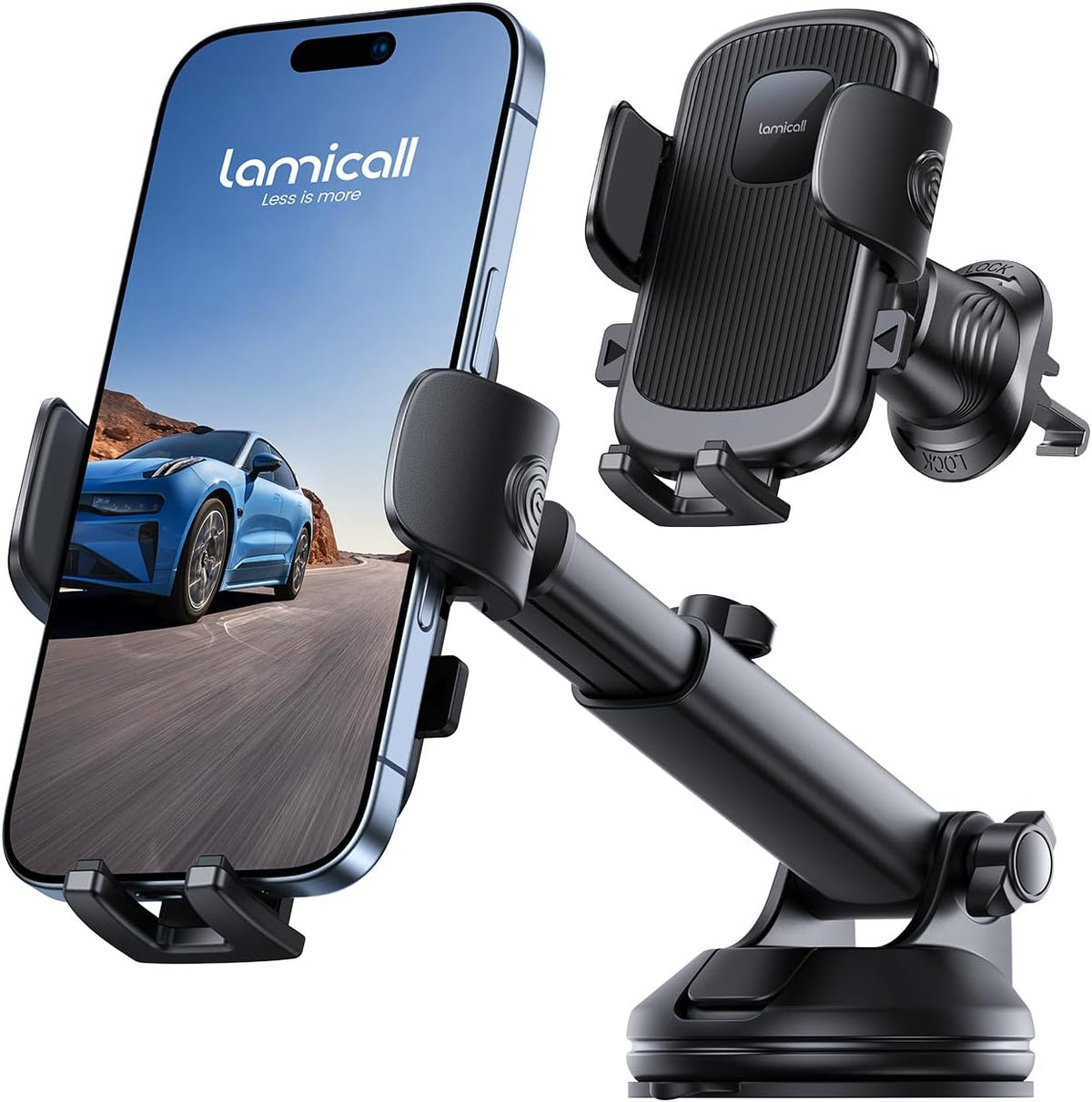 Lamicall Car Phone Holder Dashboard Vent Windshield 70 LBS Suction 3-in-1
