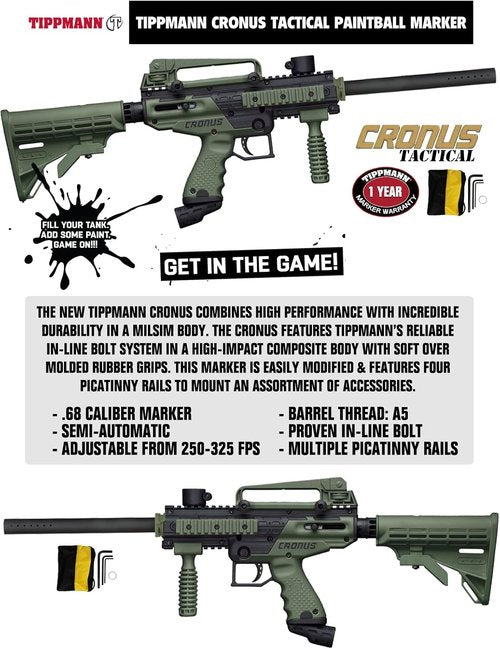 Maddog Tippmann Cronus Tactical Paintball Gun - Complete Starter Kit with Marker, Mask, Tank & More | Silver