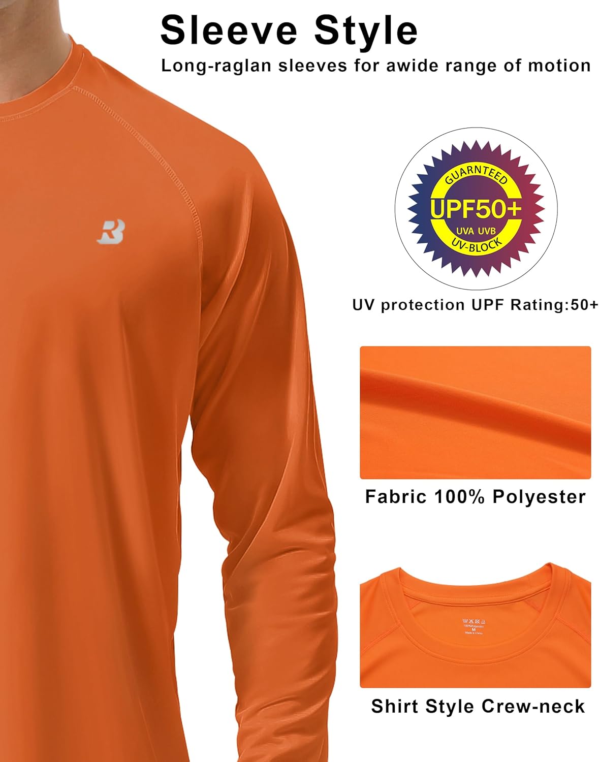 Roadbox Men's UV Sun Protection Shirt - UPF 50+ Long Sleeve Rash Guard for Outdoor Activities