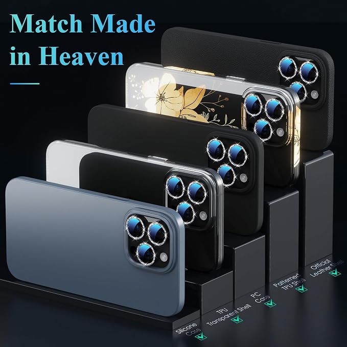 YWXTW Designed for iPhone 16 Pro/iPhone 16 Pro Max Camera Lens Protector Bling