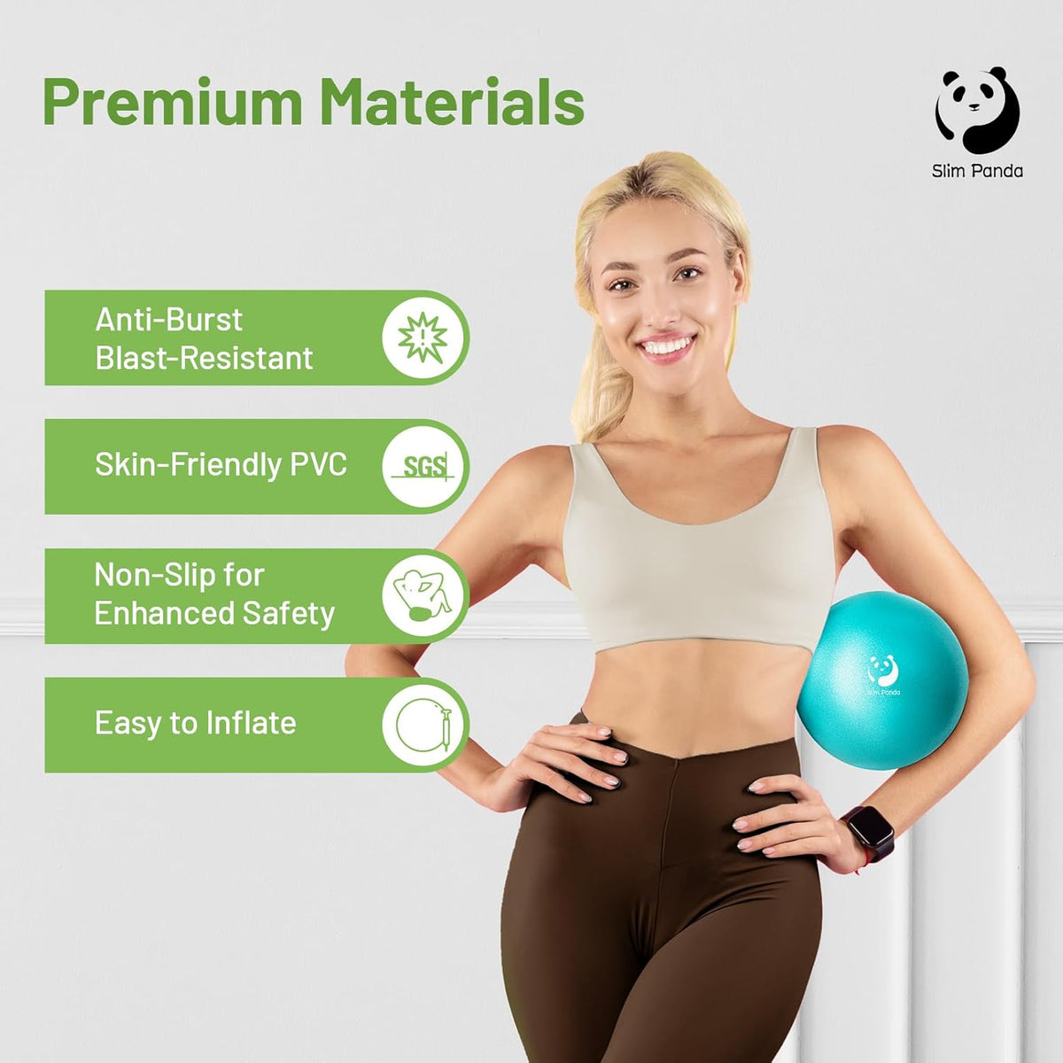 Slim Panda Pilates Ball - 9 Inch Anti-Burst Mini Yoga Ball for Stability and Core Strength