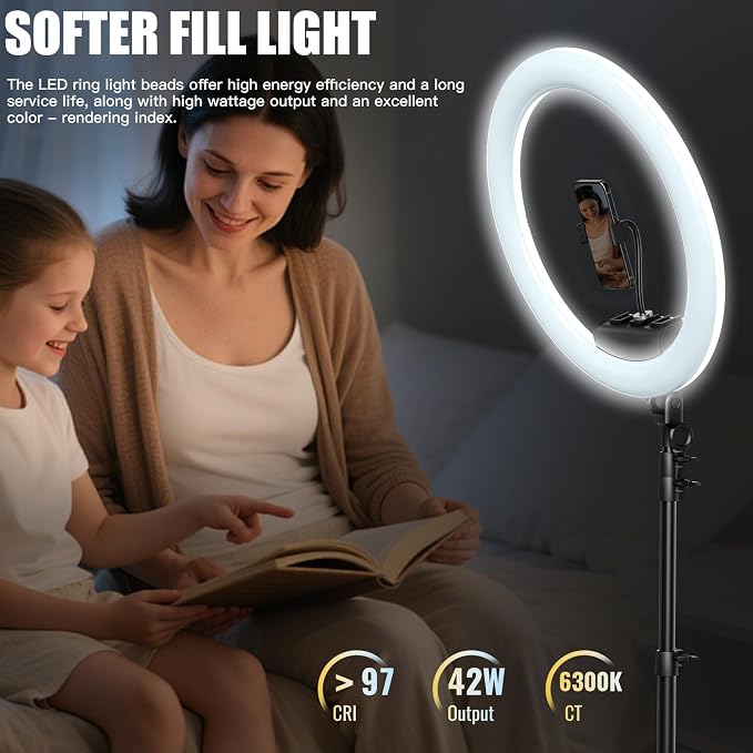 Ring Light with Stand and Phone Holder, Professional LED Circle Light with 78"