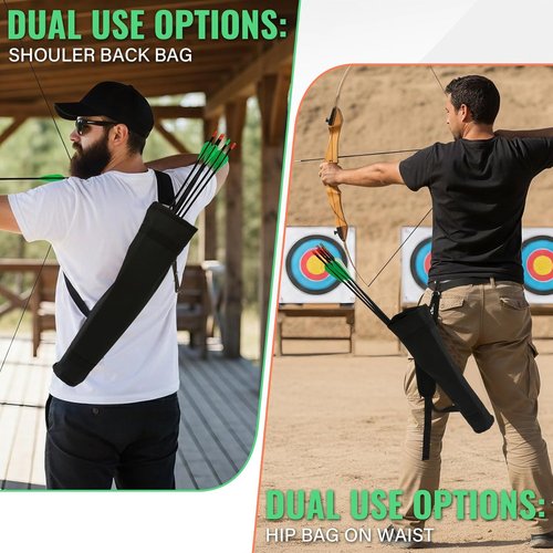 Archery Quiver - Adjustable Back & Hip Arrow Holder for Compound/Recurve Bows - Lightweight Foldable Bag with Shoulder Strap for All Ages