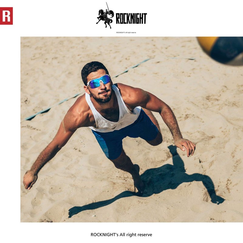 ROCKNIGHT HD Polarized Sports Sunglasses Cycling Driving Baseball Outdoor Ultralight TR90 Frame Big Lens (White Frame/Blue Revo Lens)