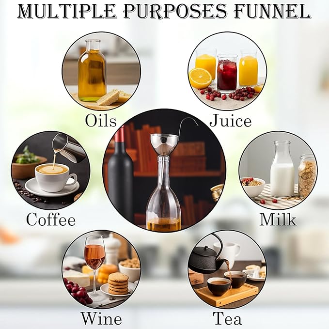2 Sets Stainless Steel Funnel with Strainer 3 Inch Mouth Diameter Wine Filter Strainer for Filling Bottles, Oils, Juice, Wine, Coffee, Milk