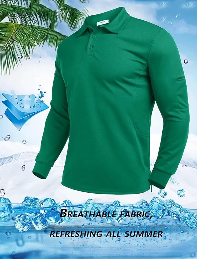Deyeek Men's Polo Shirts Long Sleeve Golf Polo Shirts for Men Quick Dry UPF 50+ Sun Protection Polos Casual Collared Shirts