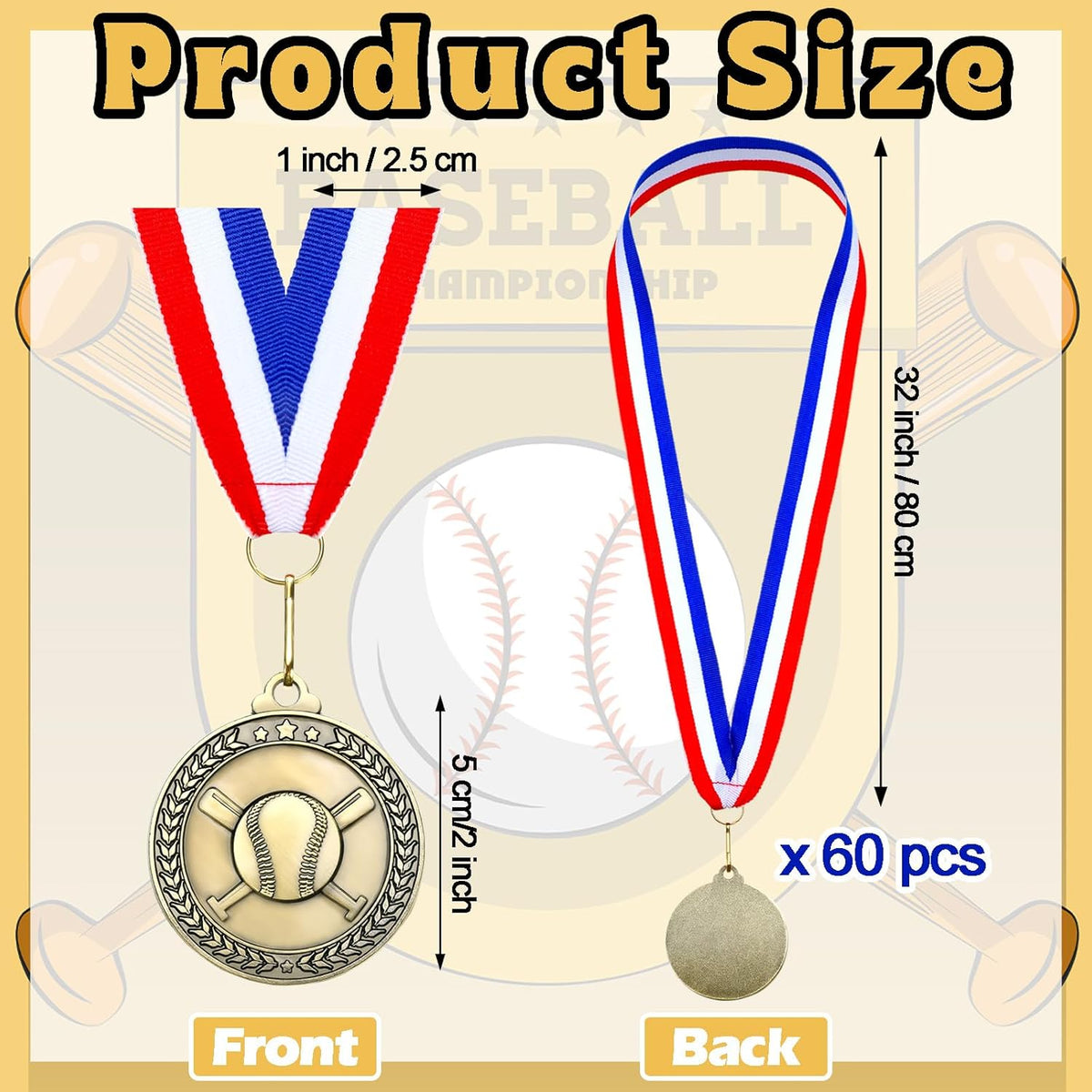 Remuuly Gold Award Medals - 60 Pcs 2 Inch Metal Trophies with Neck Ribbons for Sports Competitions