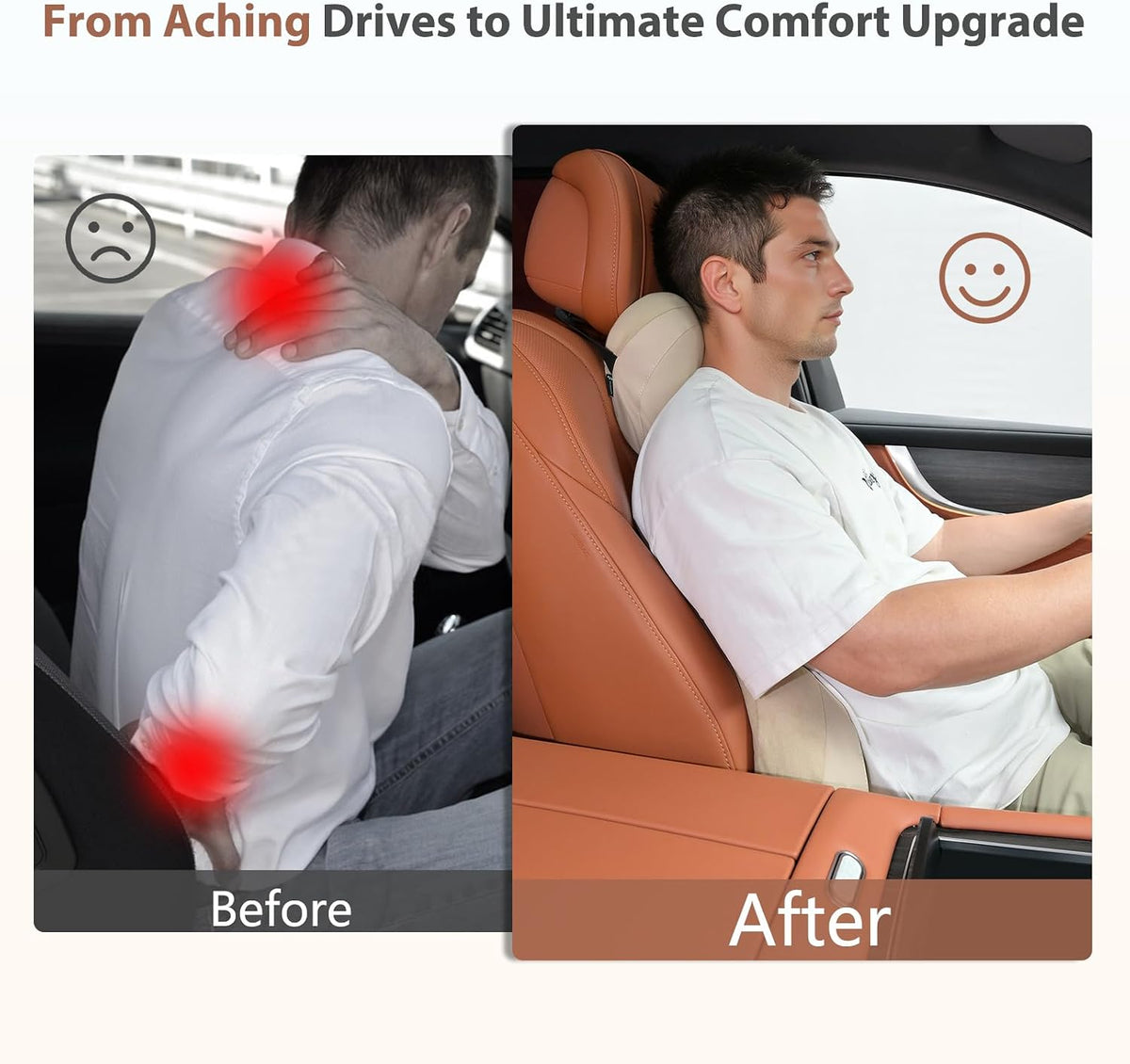 FLORICH Double-sided Car Headrest & Lumbar Support Cushion Skin-friendly Suede & Leather Car Seat Pillow and Back Support Soft Neck & Tailbone Cushion for Car Office Chair Neck Back Pain Relief, Beige