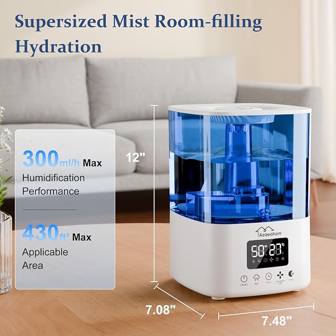 Smart Humidifiers for Bedroom, Top Fill 4L Cool Mist Air Humidifier for Large Room, Essential Oil Diffuser App Control, Fast Symptom Relief, Nightlight, 12H Quiet Runtime for Baby, Plant