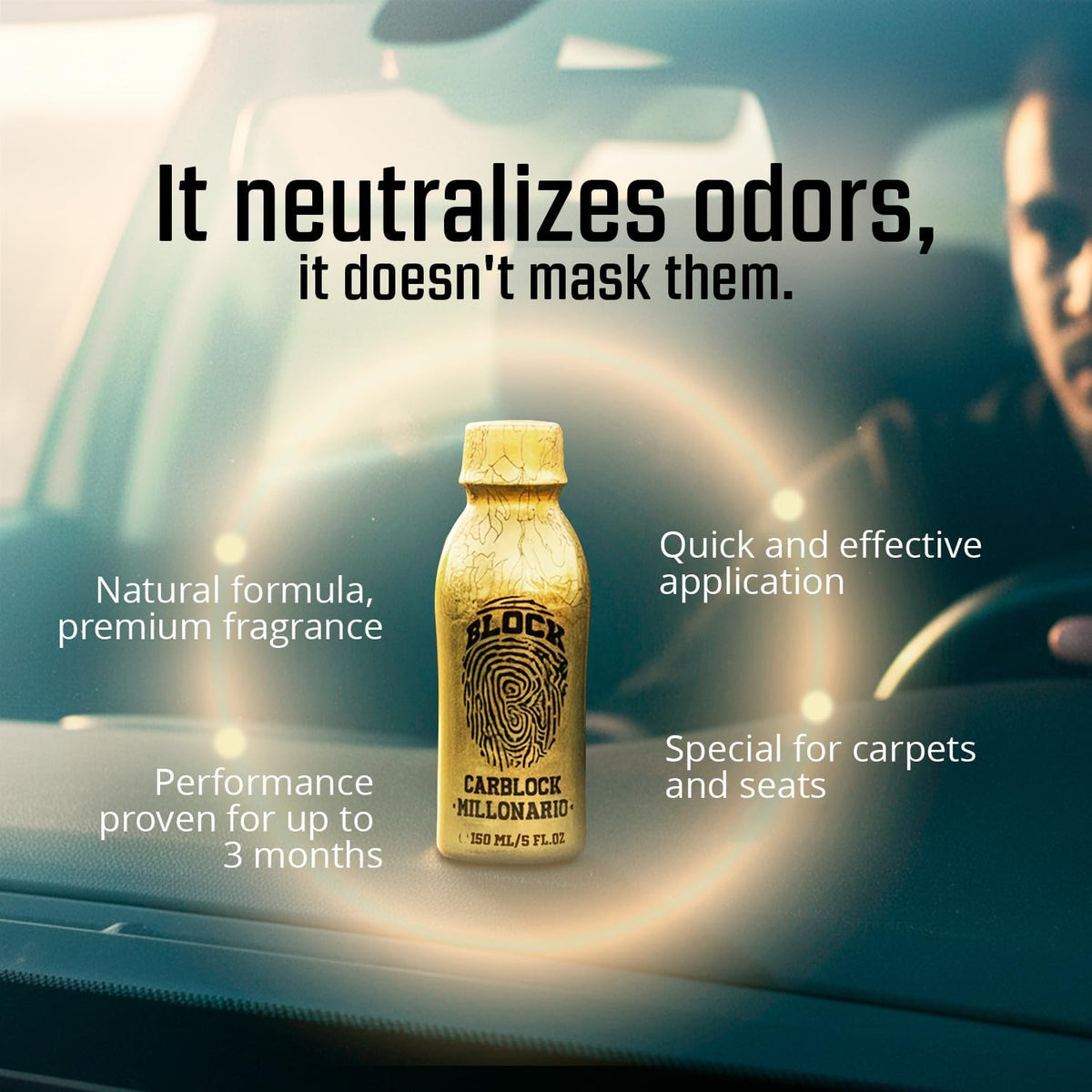 Carblock Premium Car Perfume – 150 ml - Long-Lasting Odor Eliminator (Up to 3 Months) – Eliminate Bad Odors, Humidity, Pet & Smoke Smells – No Residue – Car Interior Fragrance for Cars & Trucks