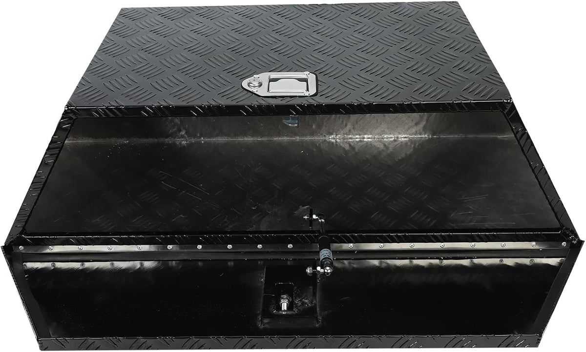 39"X16.5"X12" Black Heavy Duty Aluminum Trailer Tongue Box Pick Up Truck Tool Box Storage Organizer 5 Bar Tread with Lock and Keys