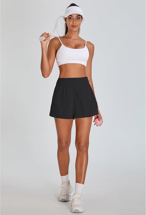BMJL Women's High-Waisted Athletic Shorts - 2.5" Running Shorts with Zipper Pocket for Yoga & Gym