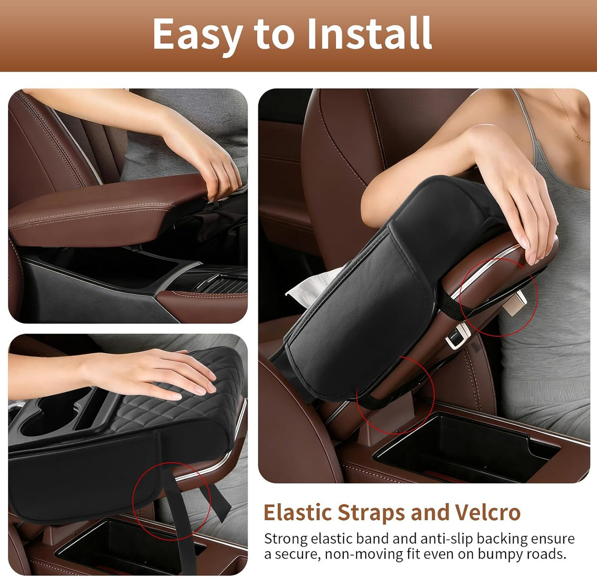 5-in-1 Universal Car Center Console Cover with Cup Holder, Black