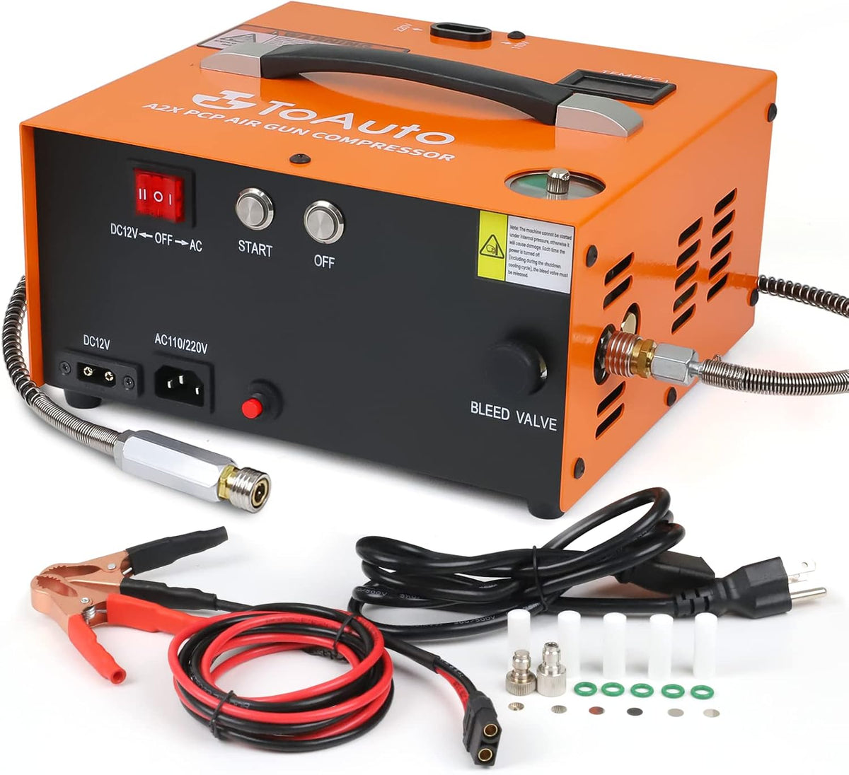 TOAUTO A2X PCP Air Compressor - Portable 4500Psi Auto-Stop Design for Paintball & Scuba Tanks