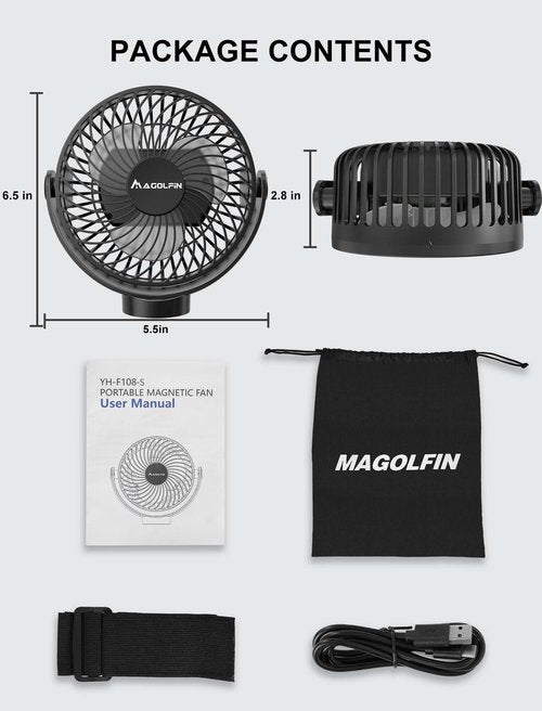2-Pack Magnetic Golf Cart Fan Rechargeable, 12000mAH Battery Operated Portable Fan with 3 Speeds, LED Lantern, Magnetic Base, Suitable for EZGO Club Car Yamaha, Golf Cart & Cruise Ship Accessories