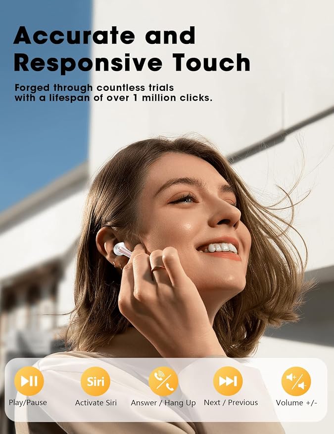 Wireless Earbuds, Hi-Fi Deep Bass Ear Buds, 48H Playtime In-Ear Headphones | 2 Mics for Clear Calls, LED Display, IPX7 Waterproof, Touch Control, Lightweight Bluetooth Earphones for iPhone/TV,RoseGold