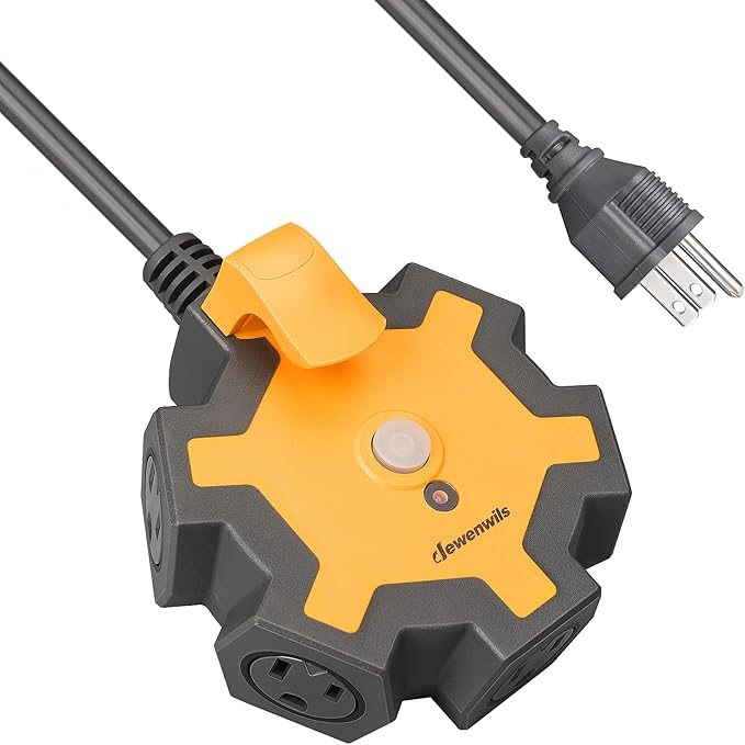 DEWENWILS 5-Outlet Power Strip, 25FT Heavy Duty Extension Cord, 14/3 SJTW, Industrial Power Strip for Garage, Workshop, 15A Circuit Breaker, Swivel Safety Covers